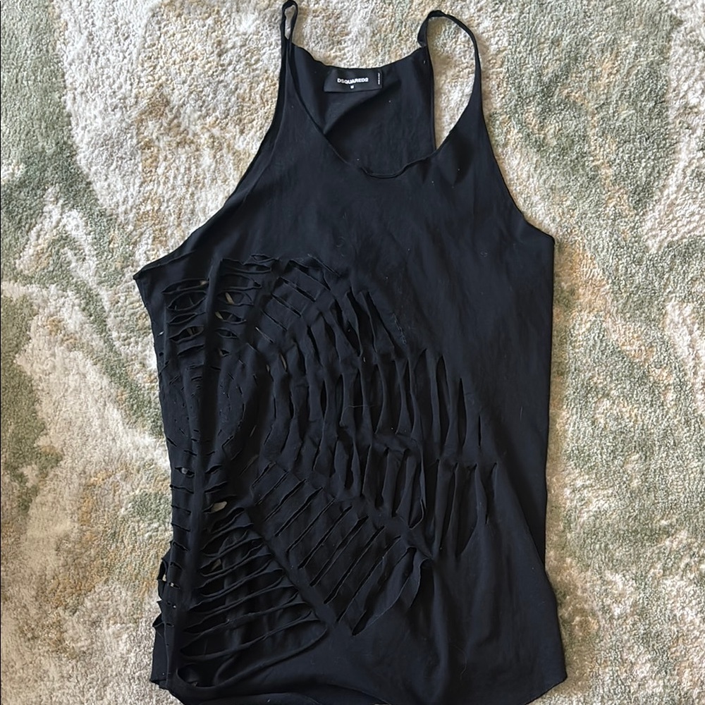 DSQUARED2 Black Asymmetrical Cut Out Tank Top Coverup